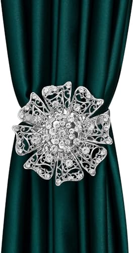Image of PINKPARI (Label) Magnetic Creative Diamond Curtain Tiebacks, 2 Pcs. Magnetic Spring Curtain Tie Back, Decorative Curtain Tiebacks for Home, Office, Hotel (Silver U Shape Diamond, 399)