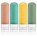 Ab zum günstig Kaufen-Brovamo Silikon Reiseflaschen 90ml Set, 4 Stück Auslaufsicher Reiseflaschen zum Befüllen mit Reise Organizer, Tragbar, Zusammendrückbar Abfüllflaschen Reise für Shampoo Toilettenartikel [Warme Serie]