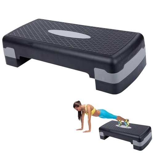 Step de Aeróbic Plataforma Steps Fitness Casa Banco Fitness con Altura Regulable 2 Niveles de 10/15 cm, Antideslizante para Ejercicio en Casa Gimnasio, 68x28x15 cm, Carga 150kg?Gris?