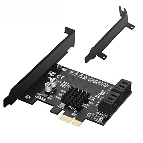 EXPLOMOS PCIe 2.0 x 1 to SATA III 4 Ports Adapter Card Marvell Chipset for IPFS Mining and Adding SATA 3.0 Devices with Low Profile Bracket Black