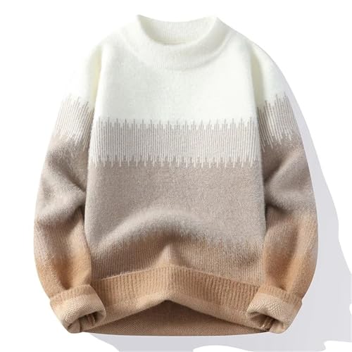 Mens Gradient Knitted Sweaters Warm Fashion Patchwork O Neck Knit Pullovers4