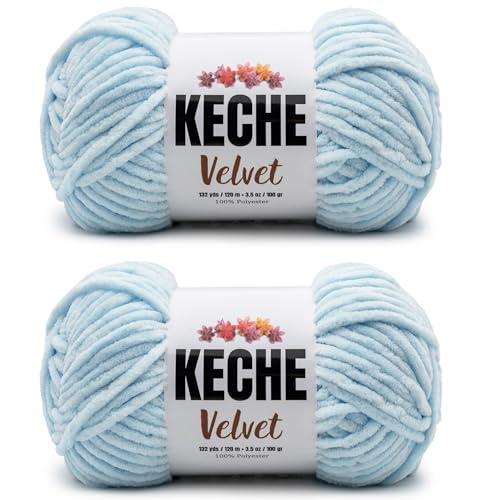 Image of Keche Velvet Yarn for Crocheting, Soft Chenille Bulky Baby Blanket Amigurumi Yarn 2x100 gr (2x132 yds) (2 Skeins) Baby Blue