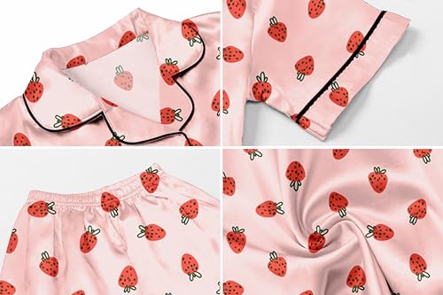 Image of Girls & Womens Satin Pajamas Set, Silk Button-Down Sleepwear 2 Piece Nightwear, 3 Years - Women XXL