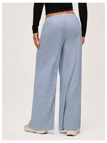 Verdusa Women's Striped Loose Wide Leg Pants Drawstring Waist Lounge Pants2