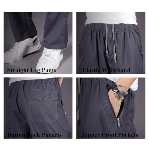 Puliam Mens Stretch Cargo Pants, Bromute Cargo Pants for Men Easetactic Zipper-Pocket Durable Pants Elastic Waist Slacks4