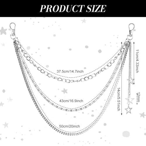 Image of SANNIDHI Jeans Chain Layered Silver Star Charm Punk Triple Pants Chains