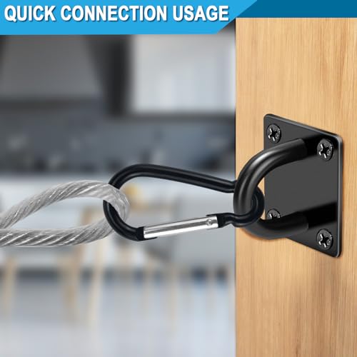 Rierousy 4 Stück Augplatte Edelstahl mit Öse und Edelstahl Karabiner, Ösenplatte Edelstahl, Deckenhaken für Wand-Befestigung, Decken-Befestigung, Wand-Haken