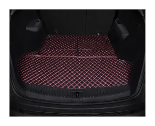 Tapis de coffre de luxe sur mesure en cuir noir et rouge pour Skoda Kodiaq 2017-2025