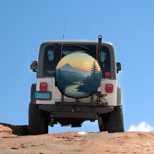 Image of Heavy Duty Spare Tire Cover 15 Inch Mountain Adventure Polyester Universal Spare Wheel Tire Cover Wheel Covers Camp with Mountain for Fit for SUV Truck Travel Trailer