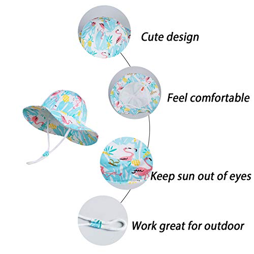 Image of LANGZHEN Sun Protection Hat for Kids Toddler Boys Girls Wide Brim Summer Play Hat Cotton Baby Bucket Hat with Chin Strap