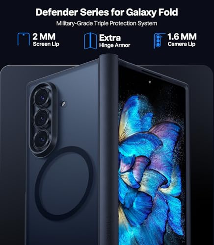 TORRAS Upgraded Magnetic Shockproof for Samsung Galaxy Z Fold 7 Case with Screen Protector, Fit for MagSafe, 4X Military Grade Hinge Protection, Translucent Slim Case for Samsung Z Fold 7, Black