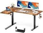 Muvai 59" L Shaped Standing Desk with Reversible Board, Rustic Brown | Electric, Adjustable Height, Wire Organizer , Memory Controller, Hook, Cup holder, Stable Frame, Sit Stand Computer Table