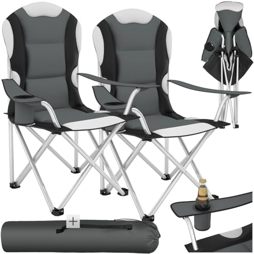 tectake Chaise de Camping Fauteuil Pliable avec Porte-Boisson et Sac de Transport - Rembourrage en Mousse -diverses Couleurs et Tailles au Choix- (Gris (2...