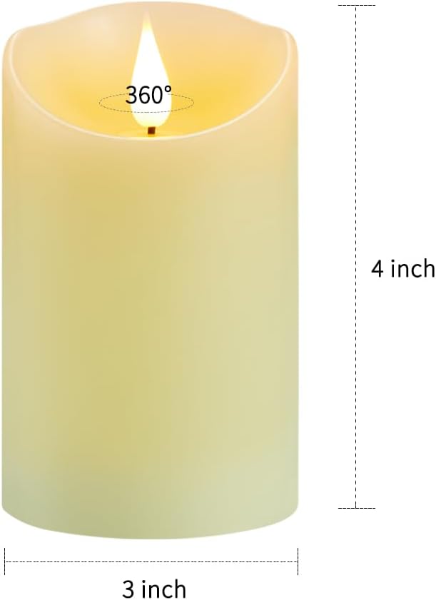 Flickering Flameless Candles with Rechargeable Battery, Electronic Candles with Remote and Timer, led Pillar Candles Real Wax Wick, led Candles for Home, Wedding, Halloween, Christmas 3" x 4" - Image 9