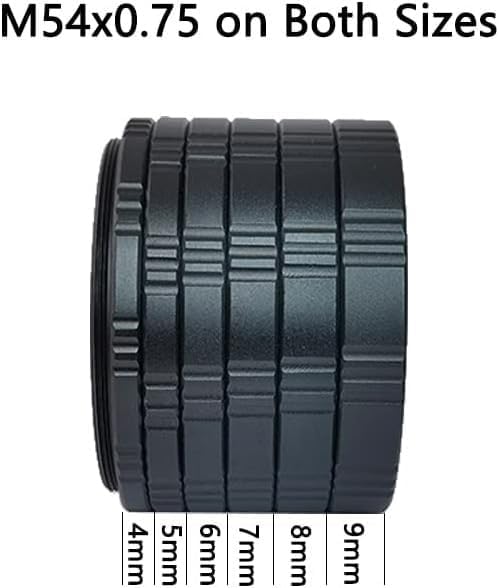 Telescope Accessories Set M54x0.75 Metal Focal Extension Tube Kit 4/5/6/7/8/9mm for Astronomical Telescope Photography Extension T Ring Telescope Camera, Black