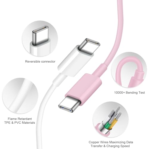 Image of iPhone 17 16 15 Charger Fast Charging 30W USB C Chargers Block Type C Charger 2 Pack 6FT Cord for iPhone 17 /17 Plus /17 Pro Max /Air /16 /16 Plus /16 Pro Max /15 Pro Max /iPad Pro /Samsung(Pink