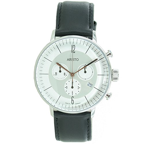 Aristo montre pour homme chronographe acier inoxydable 4h178 cuir cadran noir