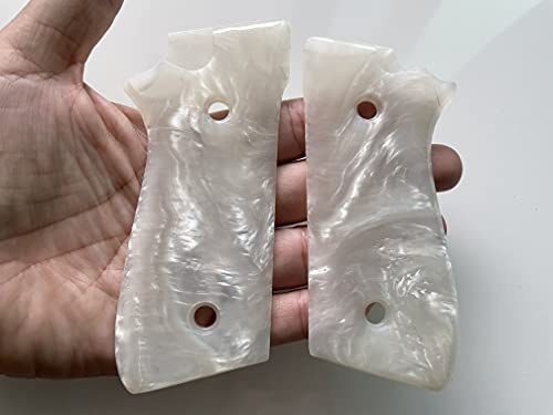Feelsogood New! Grips Compatible With Taurus Pt-92, Pt-99, Pt100, Pt101 Decocker, Smooth White Pearl Resin, Thai Handmade And Ship From Thailand #TOP1