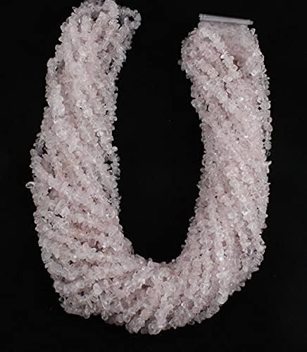 Perles de rosequartz chips beads authentiques en long rang de 91 cm - 4