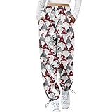 Jogginghose Damen LUNULE Weihnachten Lang Sporthose Frauen Weihnachtshose Casual Sweatpant 3D Druck Trainingshose Sporthose Outdoor Hosen Loose Fit Freizeithose mit Taschen und Verstellbarem Kordelzug