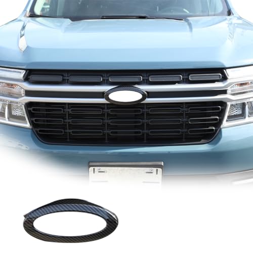 Image of Car Front Emblems Trim Ring Cover Compatible with Ford Maverick 2022-2025, Front Hood Center Emblem Logo Cover, Car Front Center Badge Surrounding Ring Decorative Accessories, Carbon Fiber Pattern