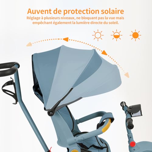 OHMG Baby-Dreirad mit Elterngriff, 10 Monate bis 4 Jahre, 0-25 kg, verstellbare Größe, bequemer und wendbarer Sitz, Schutzverdeck, kompaktes Falten, Babyfahrrad – Bild 6