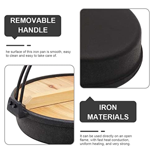 Japanese Style Cast Iron Sukiyaki Nabe Pot Set Single Serving Hot Pot Pan with Wooden Lid for BBQ Picnic Camping-7.8Inch - Image 8