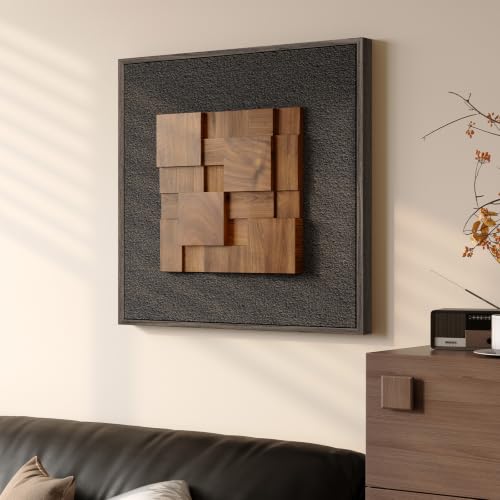 Framed 3D Textured Wood Wall Art for Living Room, Modern Minimalist 24x24