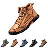 Men's Casual Leather Ankle Boots Lace up Walking Shoes with Non Slip Sole, Breathable Outdoor Travel Boots for Men, Hand Stitched Comfort Trainers Style Everyday Footwear #3
