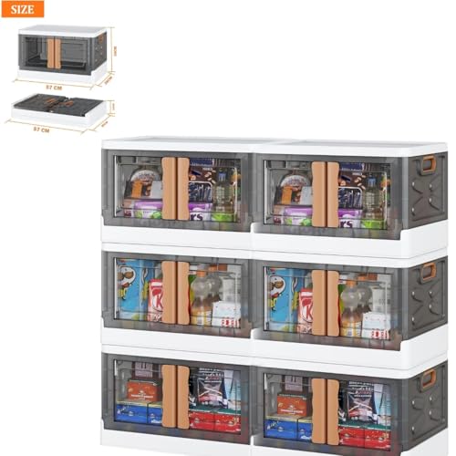 Image of MECHDEL Wardrobe Organizer for Storage /Polypropylene Foldable & Stackable Closet Basket /Cupboard Organizer for Clothes /Mounted Closet Systems (STORAGE BIN-TRANSPARENT, 6PCS)