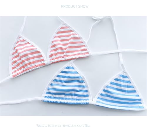 マイクロビキニ しましま ビキニ コスプレ 三角ビキニ 縞パン 極小 過激 セクシー ランジェリー セパレート ロリータ ドール用 ミニブラ ビキニ コスチューム 萌え ボーダー柄 濡れ透け 紐パン下着 ハイレグ Tバック レディース 誘惑 水着 可愛い 女性 ホルターネック エロ シースルー 女性用 かわいい 仮装 ハロウィン クリスマス フリーサイズ（ブルー） - 画像6