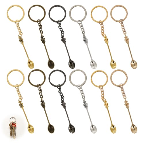 Mzario 12 PCS Mini Spoon Keychain, Mini Spoon Teaspoon with