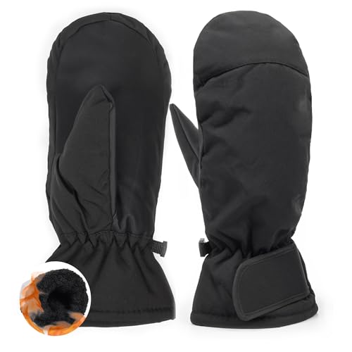 Bawnhaw Black Ski-Gloves for Men Women, Winter Warm Mittens Water-Repellent