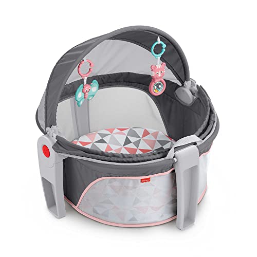 Image of Fisher-Price Portable Bassinet On-The-Go Baby Dome, Travel Play Space with Developmental Newborn Toys & Canopy, Rosy Windmill