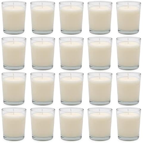 UNICY 20 Packs White Votive Candles with Clear Glass Holder Cover