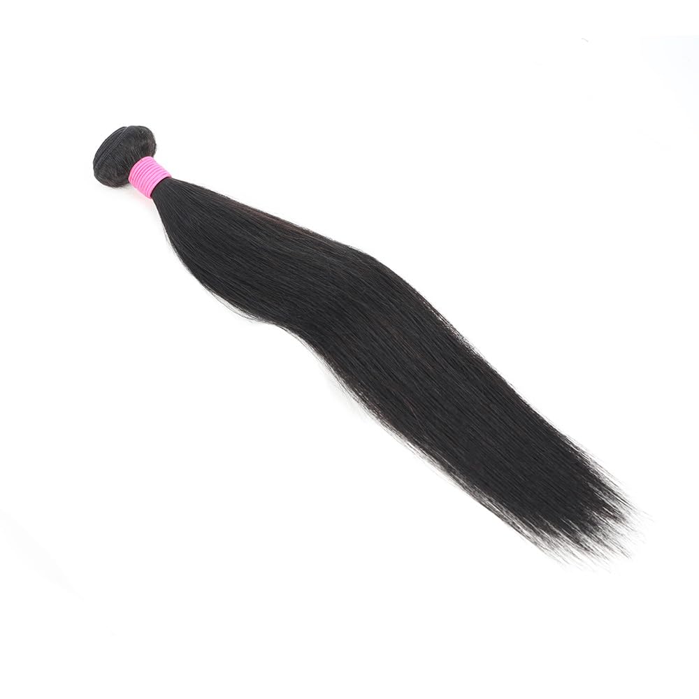 Straight Human Hair 1 Bundle 100% Unprocessed Brazilian Virgin Remy Hair 10A Weave Bundles Double Machine Weft Hair Extensions Short/Medium Long Length for Women Natural Black Color 18 Inch
