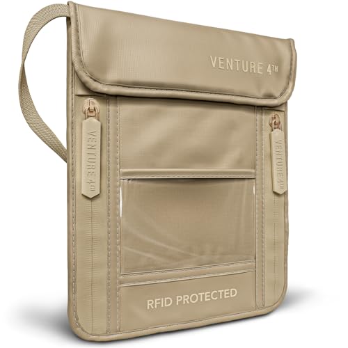 Image of VENTURE 4TH Neck Wallet for Women & Men - RFID Blocking Passport Holder for Travel, Hidden Neck Pouch with 6 Compartments, Slim Lightweight Travel Organizer with Adjustable Strap, Durable Nylon, Sleek