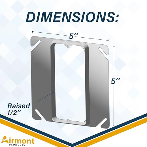 (5 Pack) Airmont Products 1/2" Raised Mud Rings, Square Device Cover, 1-Gang Outlet Cover, 4x4 Inch, Metal Electrical Outlet Cover, Plaster Ring, with Angled Mounting Slots, Outlet Plates by Airmont Products - Used condition - Image 4
