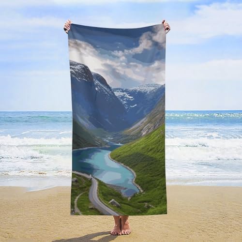 QMNBTES Toallas de playa de gran tamaño de 63 x 31.5 pulgadas, de secado rápido, toallas de baño de fiordos noruegos, toalla de piscina sin arena, toalla turca de viaje súper absorbente, toalla turca