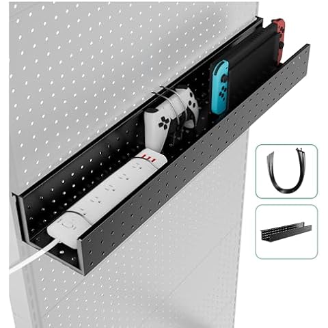 JWX Pegboard Storage Management Box - Easy Install, Secure Storage Solution for Gamers, DIYers, and Office Organization, Compatible Pegboard Standing Shelf Unit, Black Cover