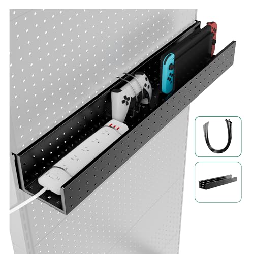 JWX Pegboard Storage Management Box - Easy Install, Secure Storage Solution for Gamers, DIYers, and Office Organization, Compatible Pegboard Standing Shelf Unit, Black