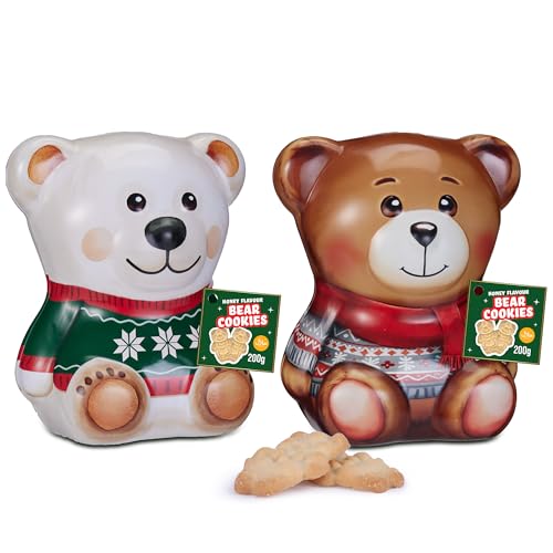 Bärchen Blechdose mit Honigkeksen 200g – Eine Dose im Eisbär- oder Teddybär-Design, zufällige Auswahl – wiederverwendbar als Spardose, Aufbewahrungsbox, Geschenkdose oder als Deko zu Weihnachten