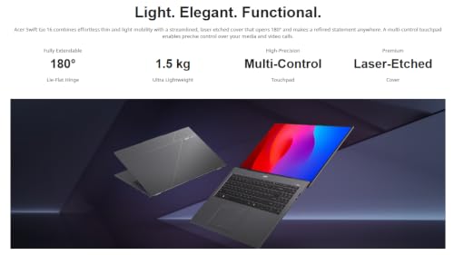 Image of Acer Swift 16 AI Laptop 16 inch WQXGA+ 3200x2000 OLED 120Hz Intel 14-core Ultra 5 125H 8GB RAM 512GB SSD Backlit Fingerprint Thunderbolt Wi-Fi6E For Creator Designer Business Professional Win11Pro ICP Hub