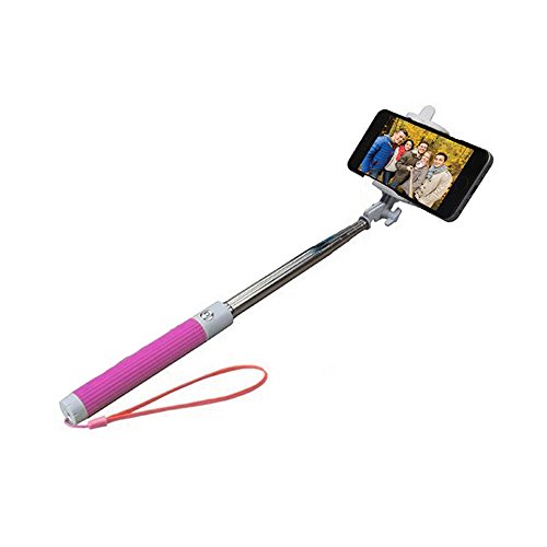 Cell-Stuff Compact Pink Extendable [Bluetooth] Wireless Self Portrait Selfie Stick Stick Handheld Monopod with Shutter Controls Button on Handle Compatible w/Motorola Moto G7 Play