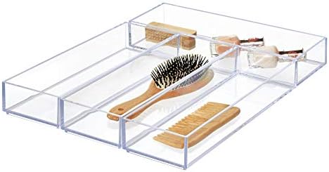 iDesign Desk Drawer Organiser for Makeup and Kitchen Utensils, Medium Storage Tray Dividers made of Durable Plastic, Clear