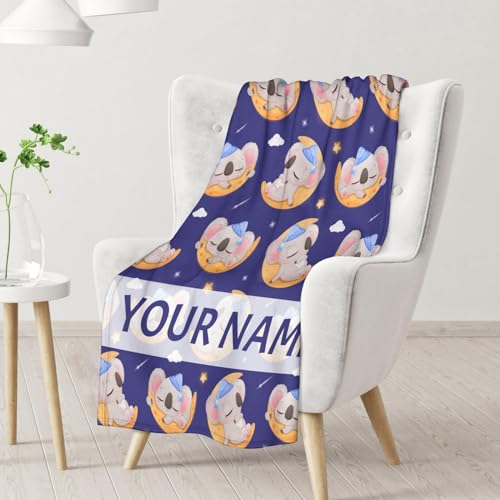 Personalized Koala Blanket Gifts with Name - 50"x60" Cute Throw for Women, Girls - Purple Soft Fuzzy Blankets for Bed, Couch & Living Room