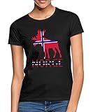 Moose, Elche, Norge, Noreg, Norway, Norwegen, Flags, Flaggen, Länder, Countries, Eushirt.com Frauen T-Shirt, L, Schwarz