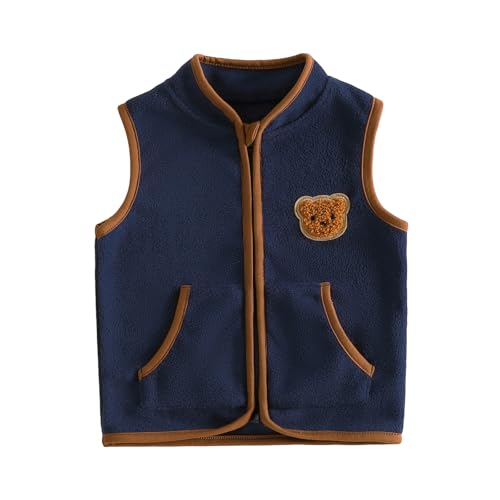 Image of Toddler Baby Boy Fleece Outerwear Vests Sleeveless Zipper Jacket Solid Color Vest Coat Spring Fall Winter Clothes