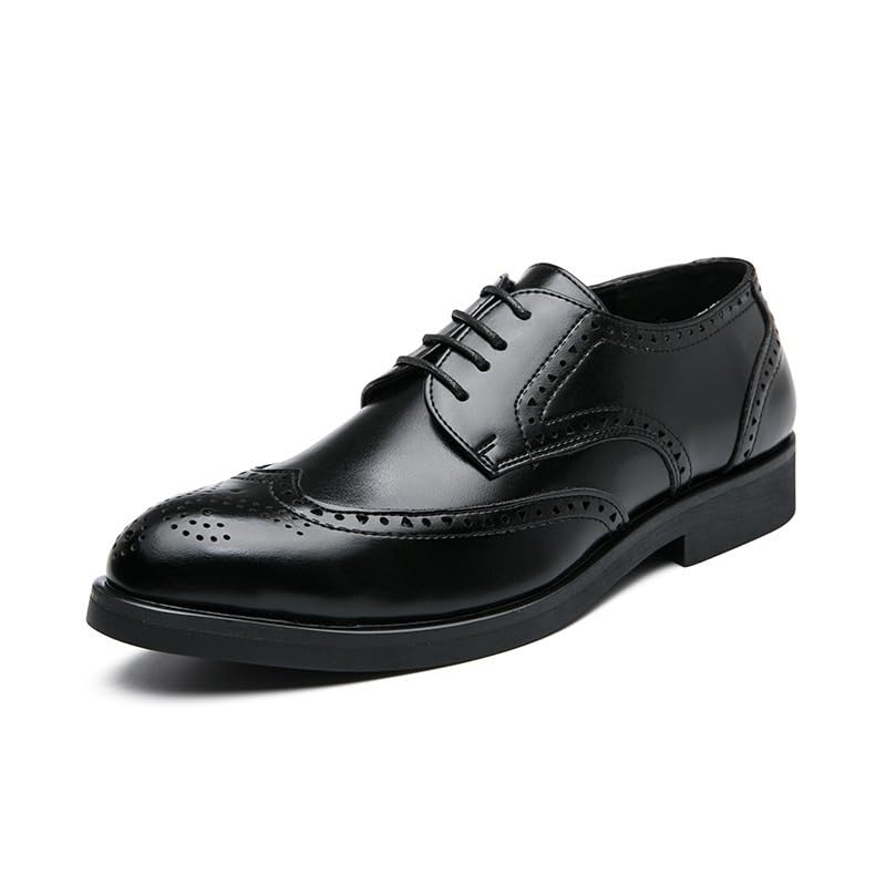 Men's Oxfords Shoes Pointed Toe Derby Shoes for Men Fashion Classic Lace Up Low Top Mens Leather Dress Shoes(Black,10)