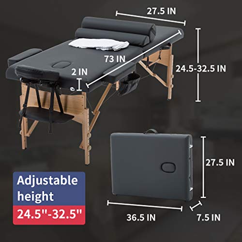 Massage Table Massage Bed Spa Bed 73 Inch Heigh Adjustable 2 Fold Portable Massage Table W/Sheet Cradle Cover 2 Bolster Hanger Facial Salon Tattoo Bed #TOP6